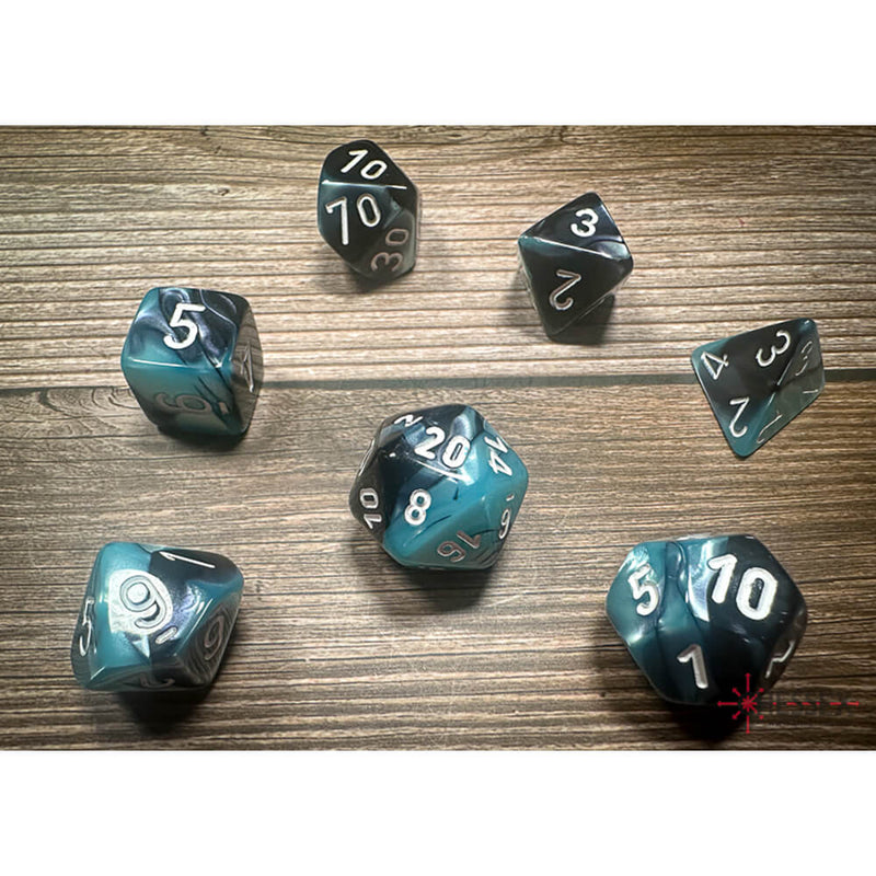 Dice 7-set Gemini (16mm) 26446 Black Shell / White