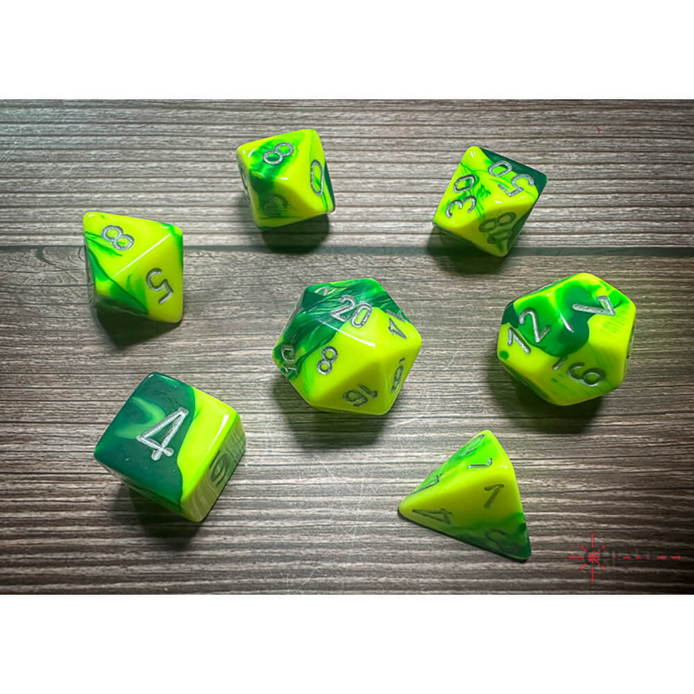 Dice 7-set Gemini (16mm) 26454 Green Yellow / Silver