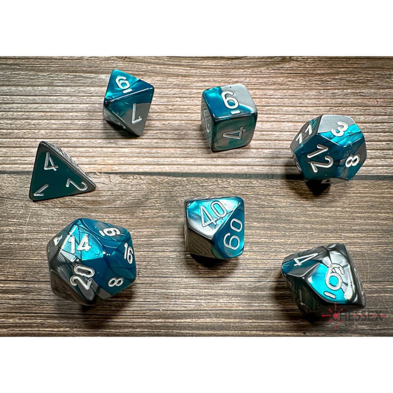 Dice 7-set Gemini (16mm) 26456 Steel Teal / White