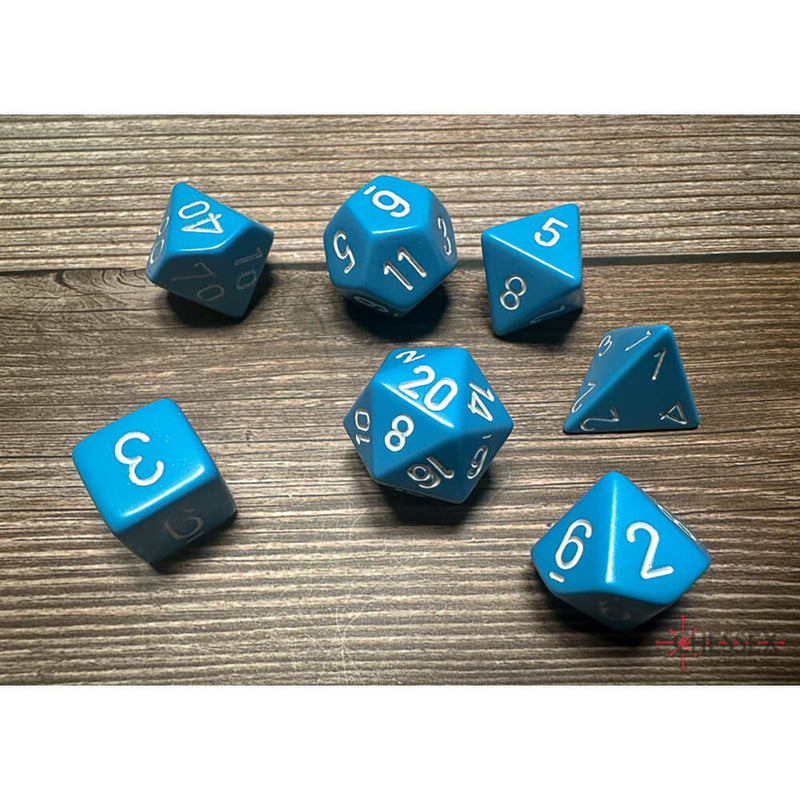 Dice 7-set Opaque (16mm) 25416 Light Blue / White