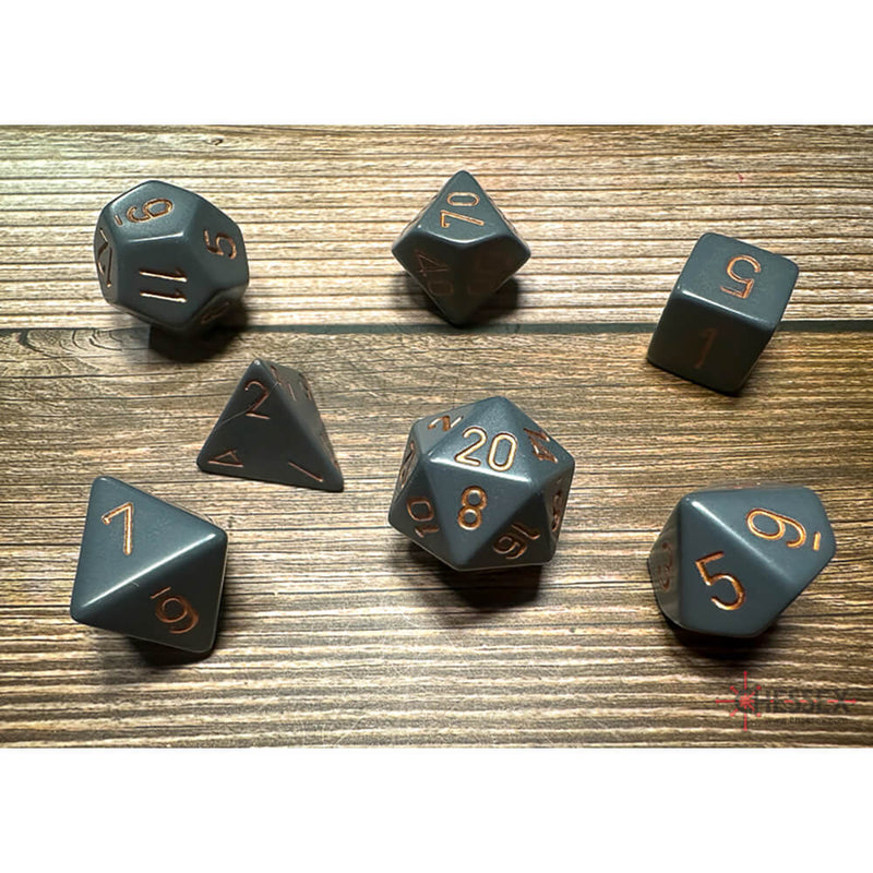 Dice 7-set Opaque (16mm) 25420 Dark Grey / Copper