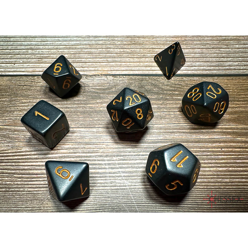 Dice 7-set Opaque (16mm) 25428 Black / Gold