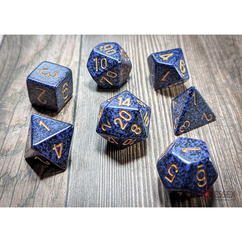 Dice 7-set Speckled (16mm) 25337 Golden Cobalt