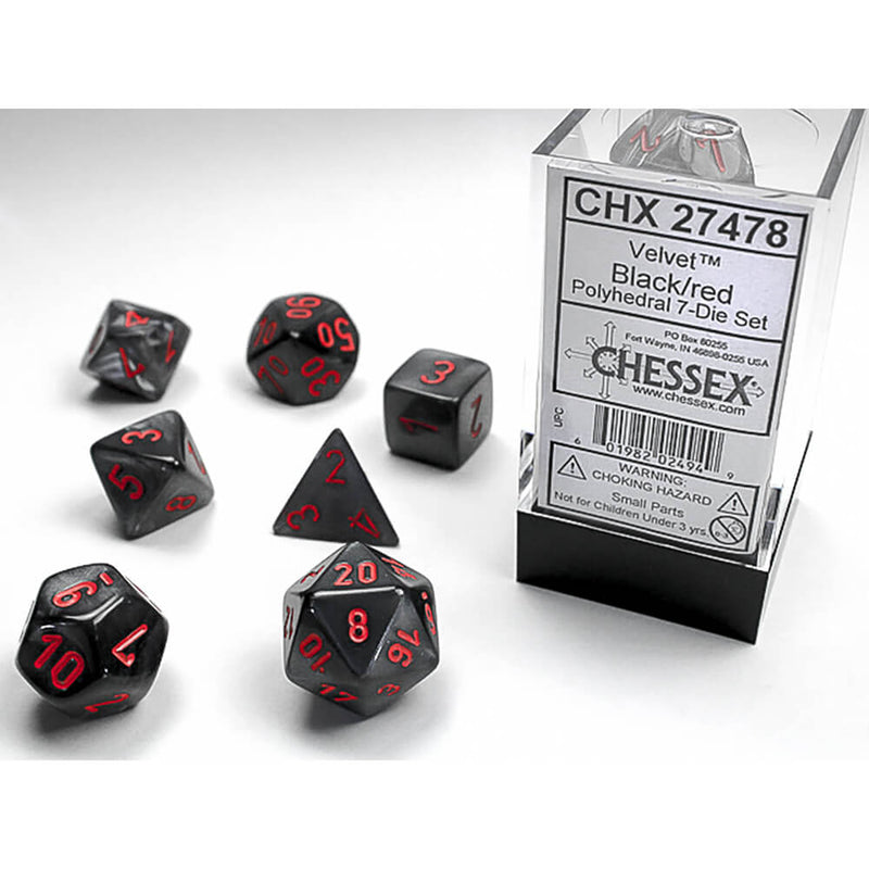 Dice 7-set Velvet (16mm) 27478 Black / Red