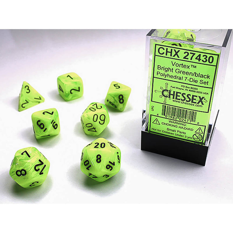 Dice 7-set Vortex (16mm) 27430 Bright Green / Black