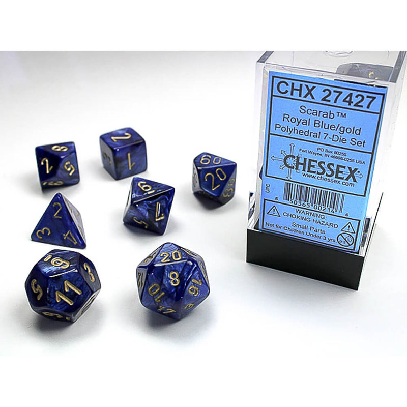 Dice 7-set Scarab (16mm) 27427 Royal Blue / Gold