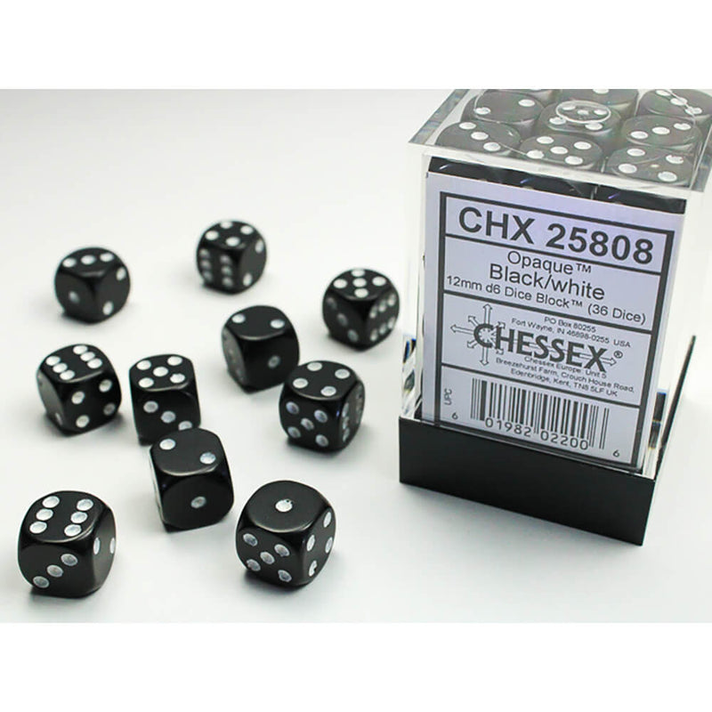 Dice Set 36d6 Opaque (12mm) 25808 Black / White