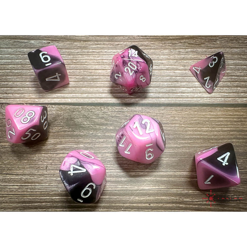 Dice 7-set Gemini (16mm) 26430 Black Pink / White