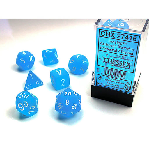 Dice 7-set Frosted (16mm) 27416 Caribbean Blue / White