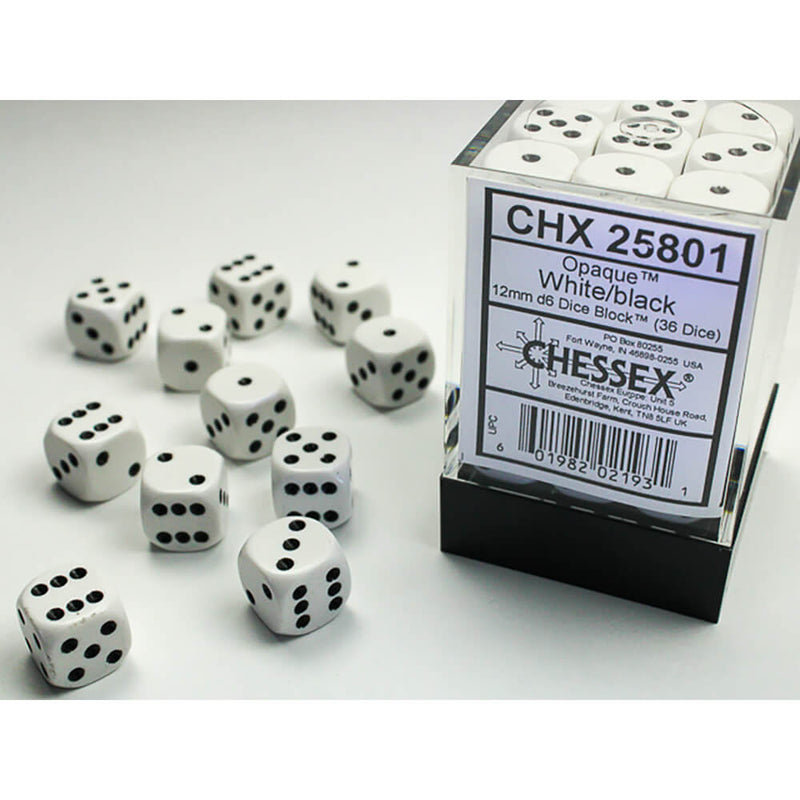 Dice Set 36d6 Opaque (12mm) 25801 White / Black