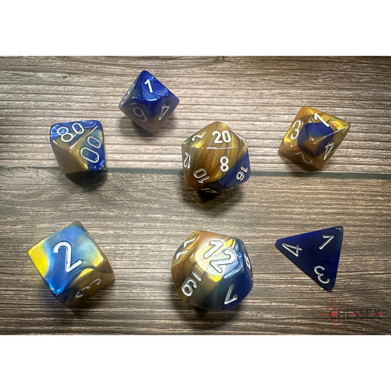 Dice 7-set Gemini (16mm) 26422 Blue Gold / White