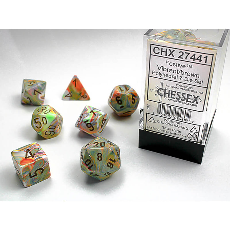 Dice 7-set Festive (16mm) 27441 Vibrant / Brown