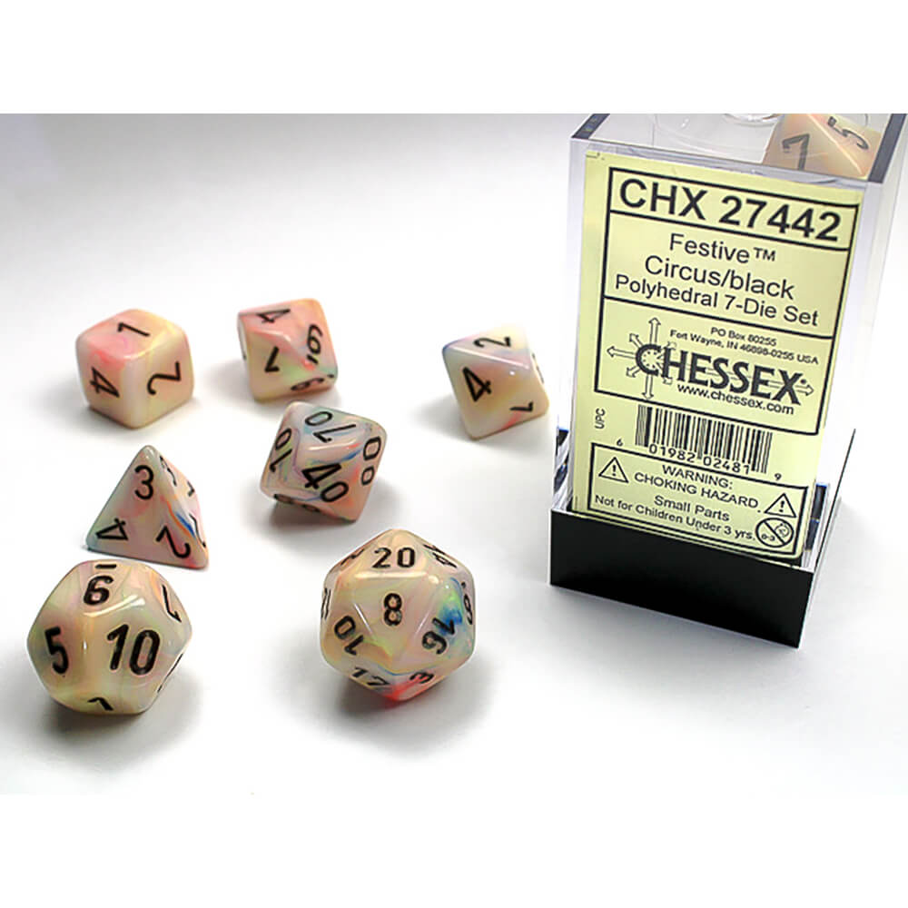 Dice 7-set Festive (16mm) 27442 Circus / Black