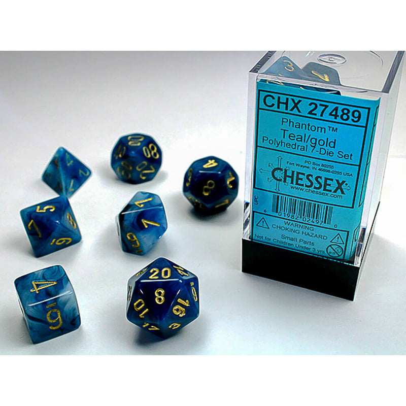 Dice 7-set Phantom (16mm) 27489 Teal / Gold