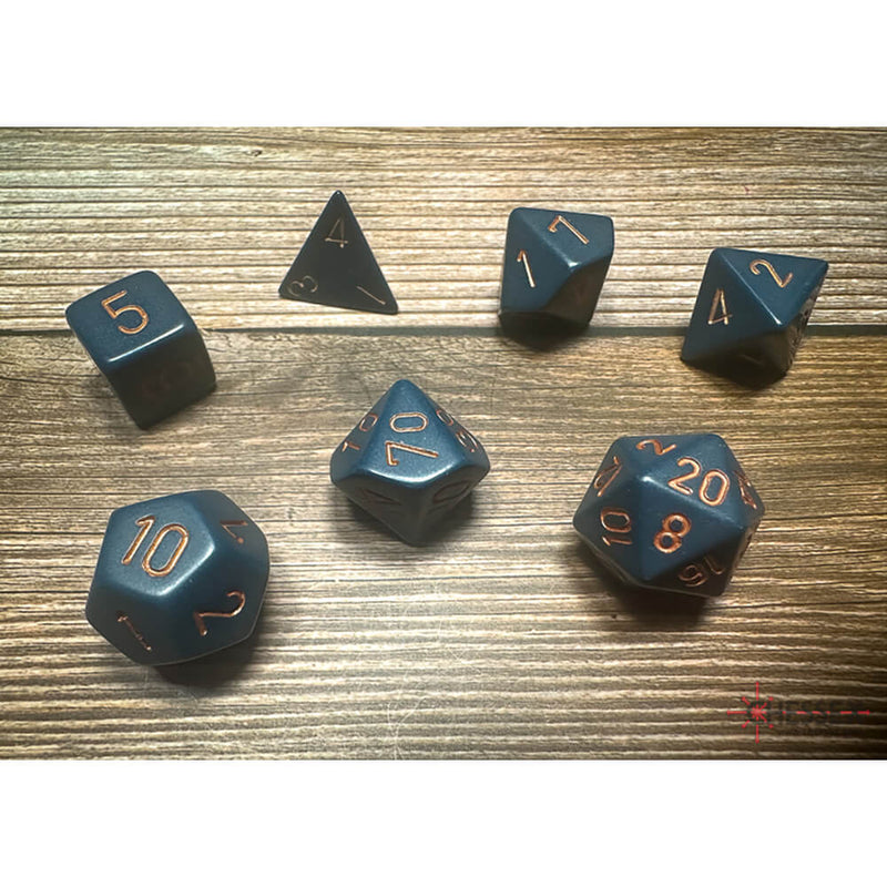 Dice 7-set Opaque (16mm) 25426 Dusty Blue / Copper