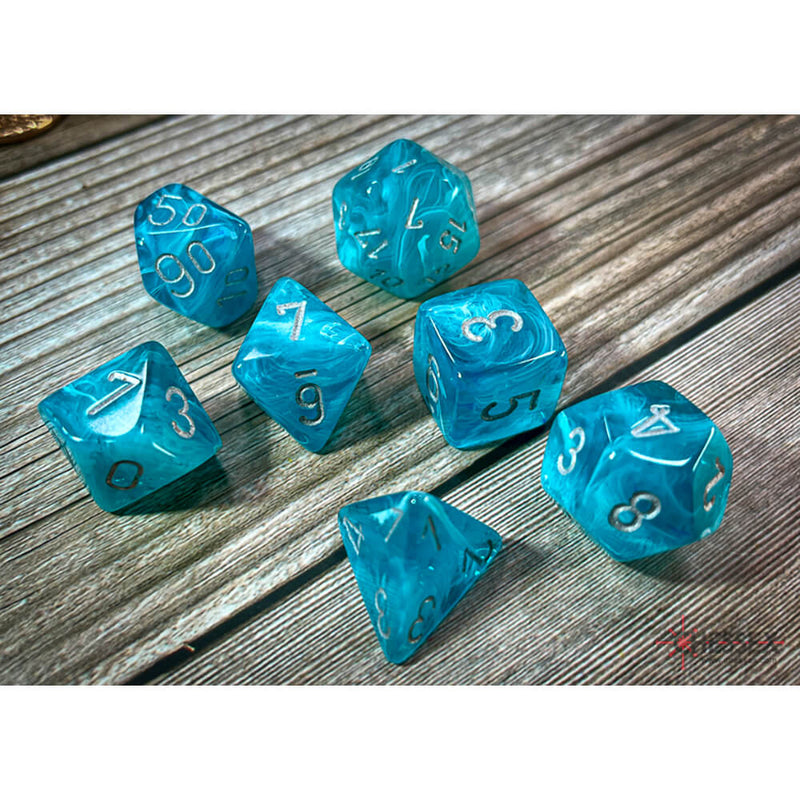 Dice 7-set Cirrus (16mm) 27465 Aqua / Silver