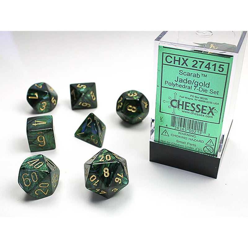 Dice 7-set Scarab (16mm) 27415 Jade / Gold