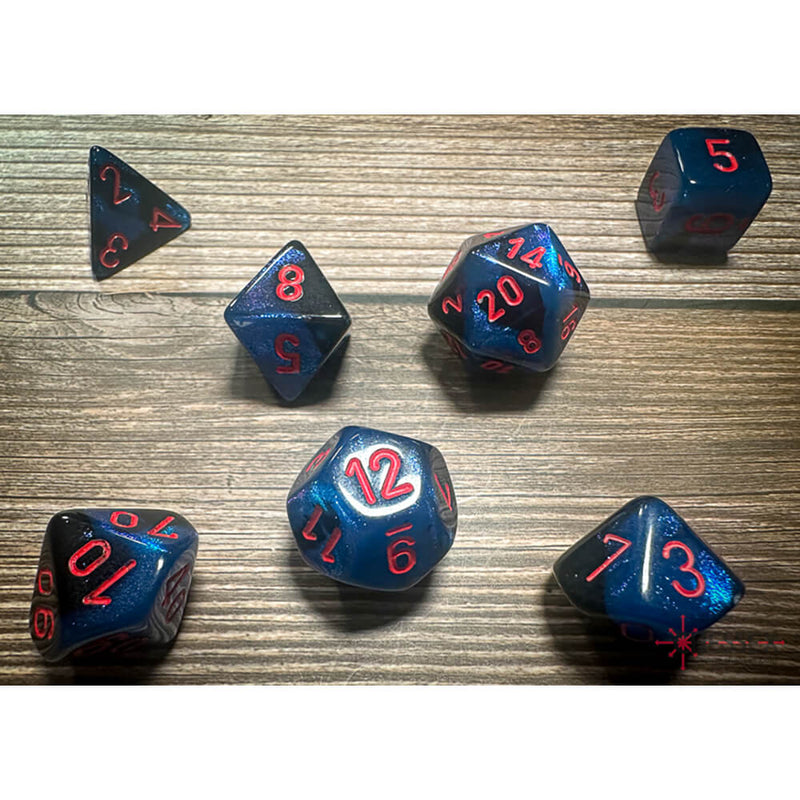 Dice 7-set Gemini (16mm) 26458 Black Starlight / Red