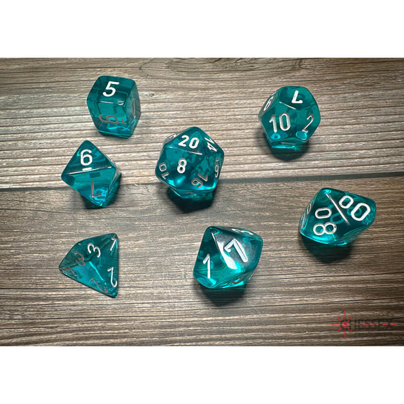 Dice 7-set Translucent (16mm) 23085 Teal / White