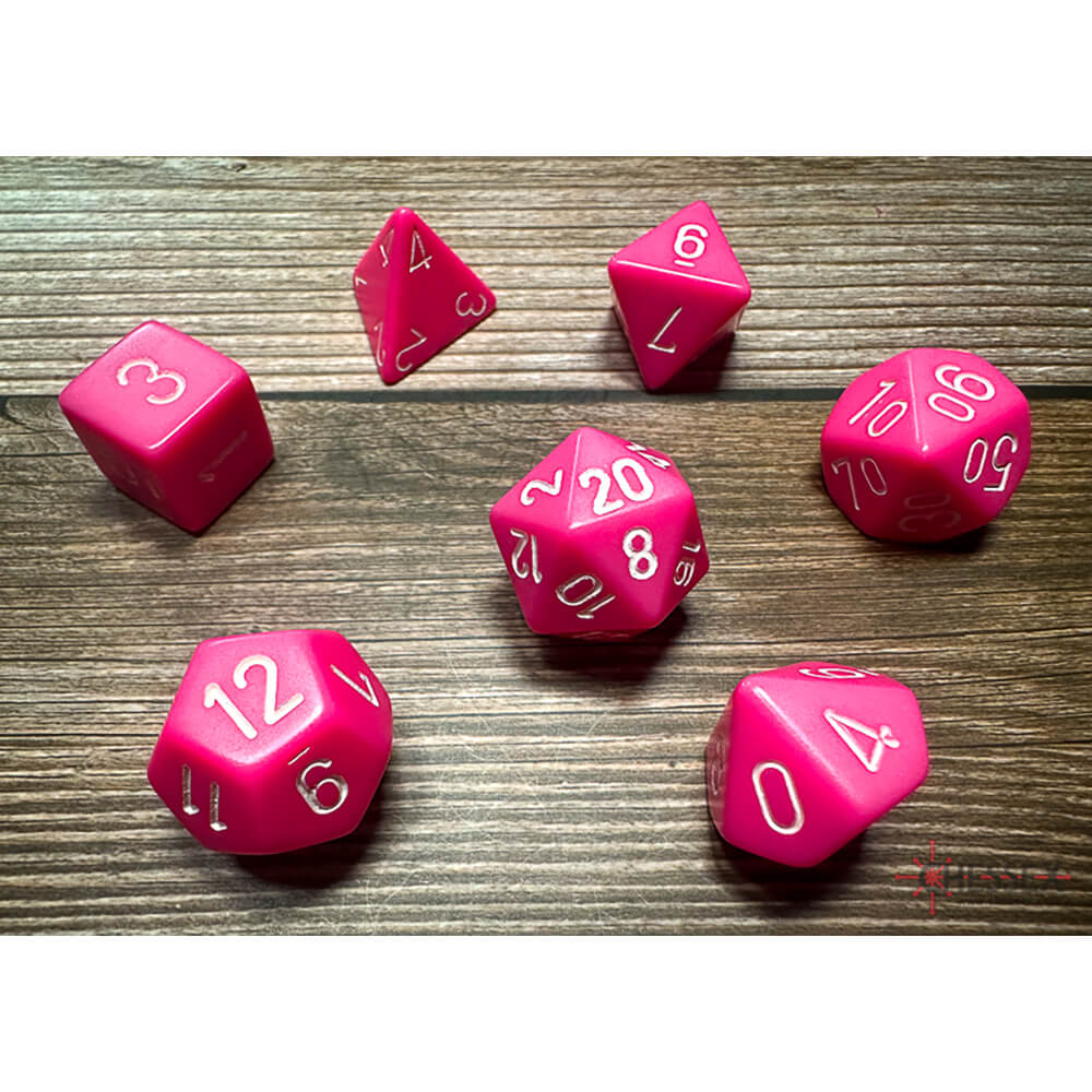 Dice 7-set Opaque (16mm) 25444 Pink / White