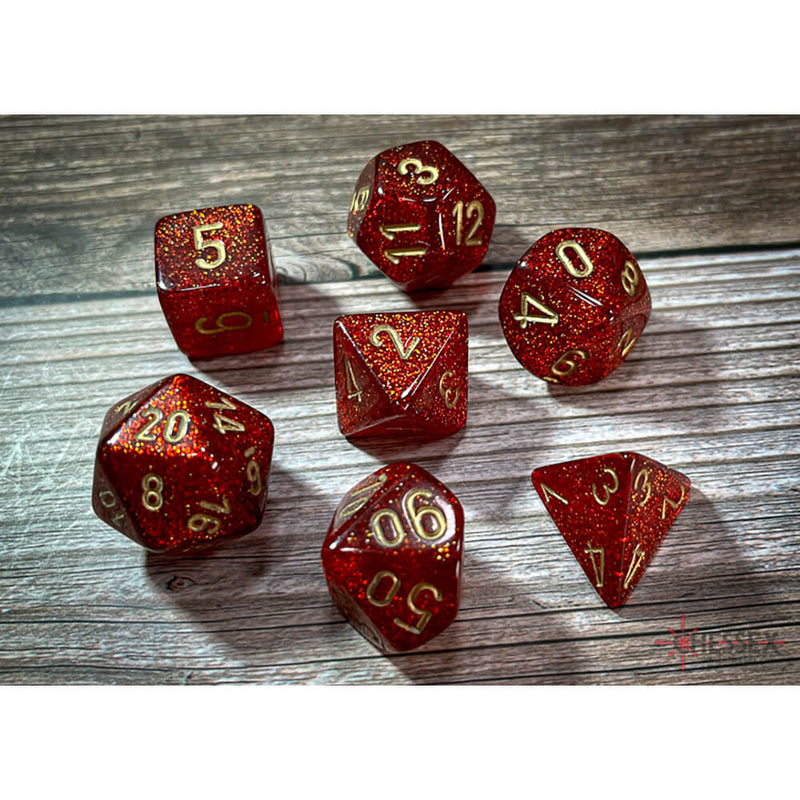 Dice 7-set Glitter (16mm) 27504 Ruby / Gold