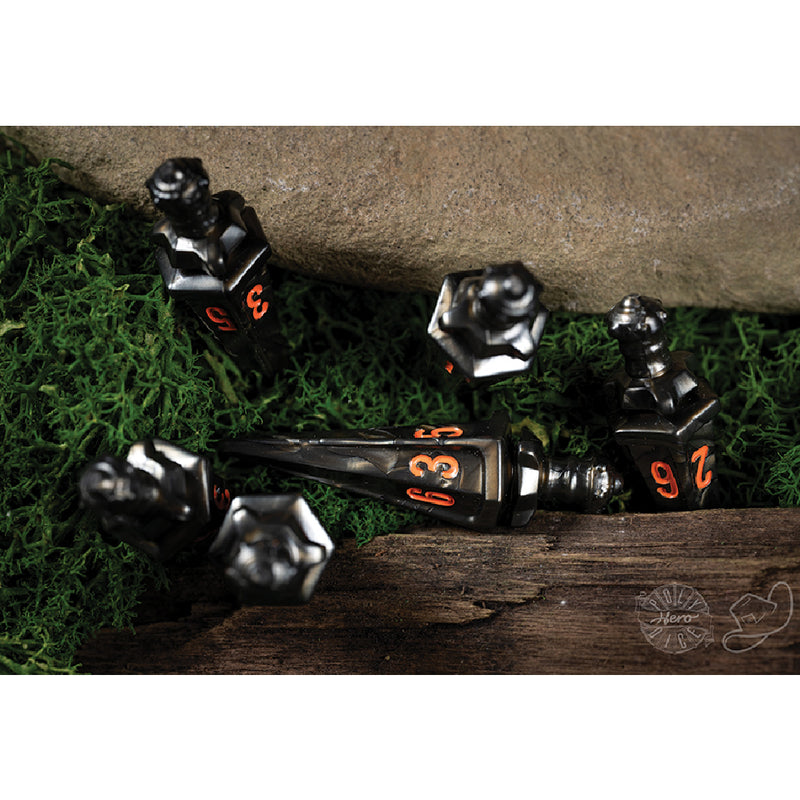 Polyhero Dice Set Warrior 6d6 Swords : Steel Grey