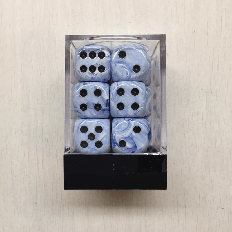 Dice Set 12d6 Deluxe Swirl (16mm) Blue / Black