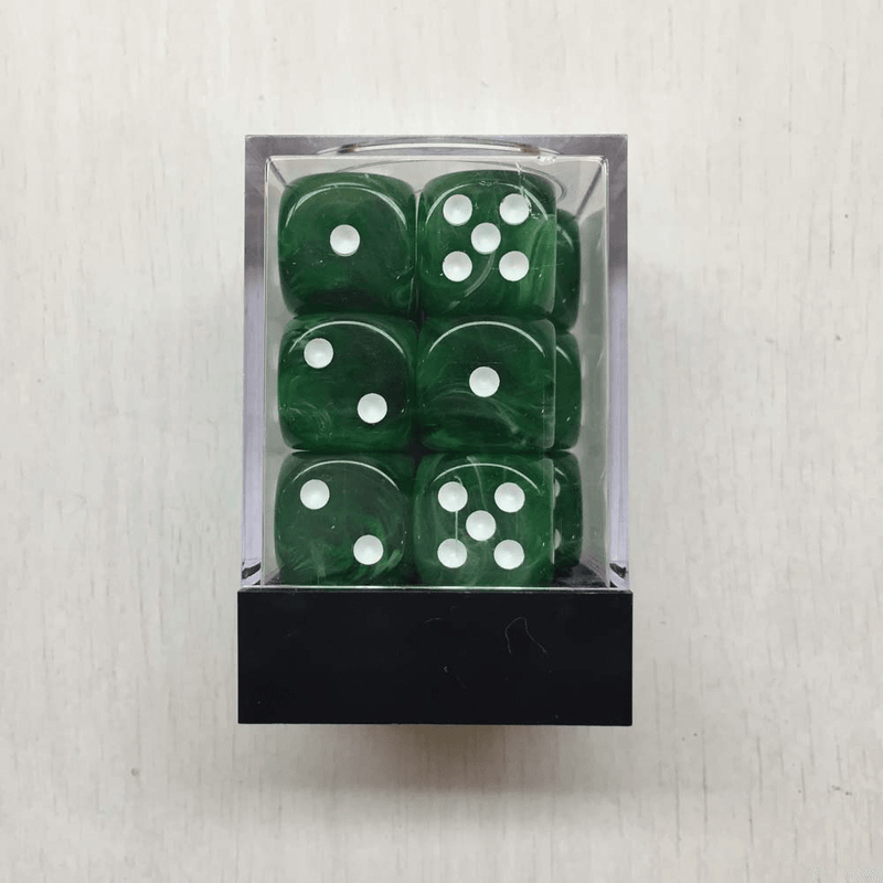 Dice Set 12d6 Deluxe Swirl (16mm) Ice Green / White