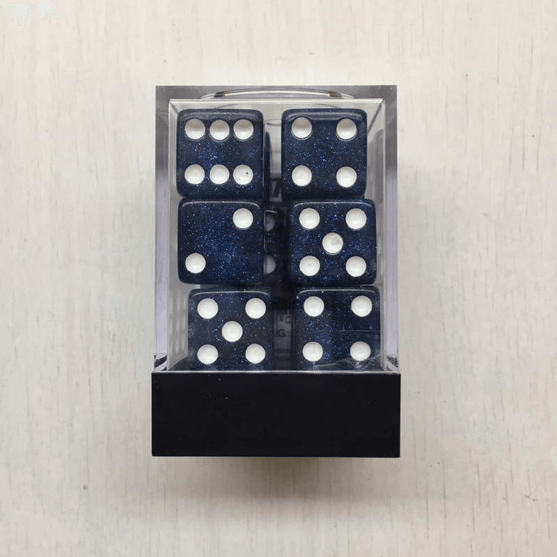 Dice Set 12d6 Glitter (16mm) Blue / White