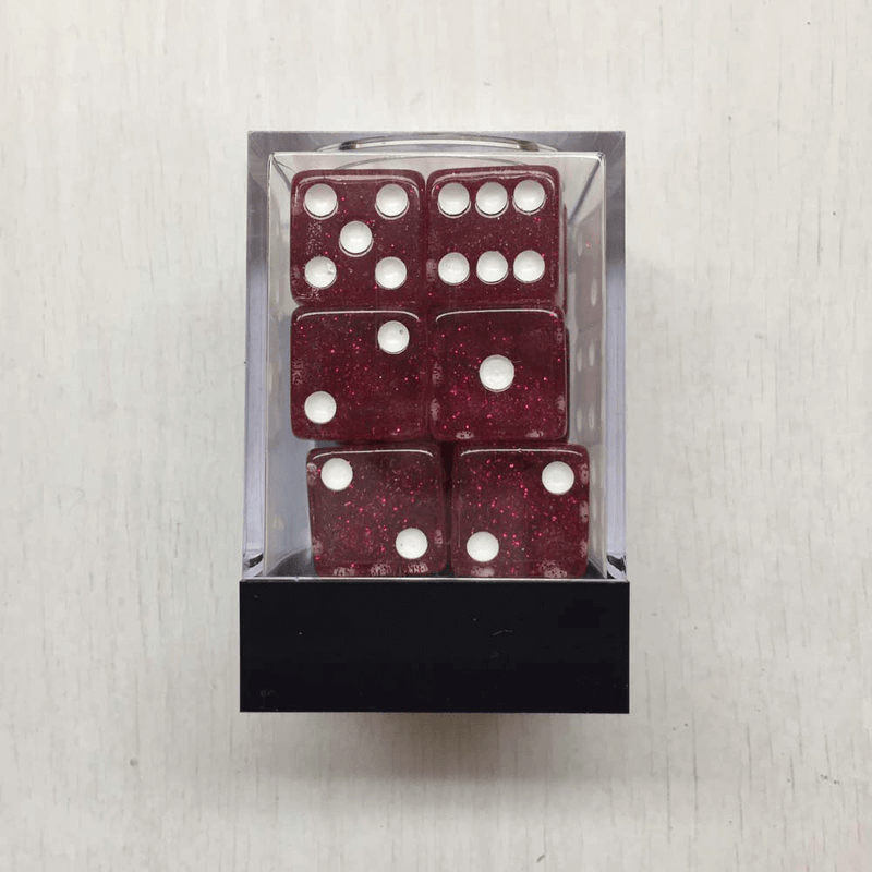 Dice Set 12d6 Glitter (16mm) Purple / White