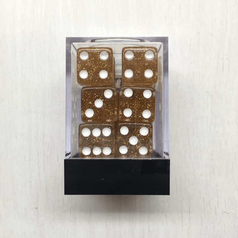 Dice Set 12d6 Glitter (16mm) Yellow / White