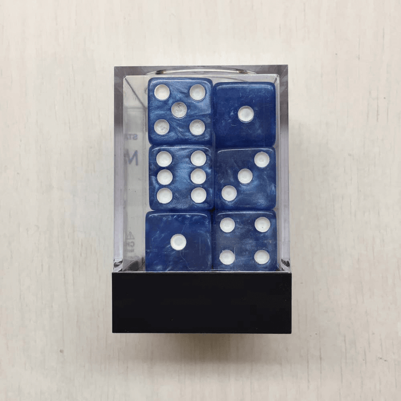 Dice Set 12d6 Marbleized (16mm) Blue / White
