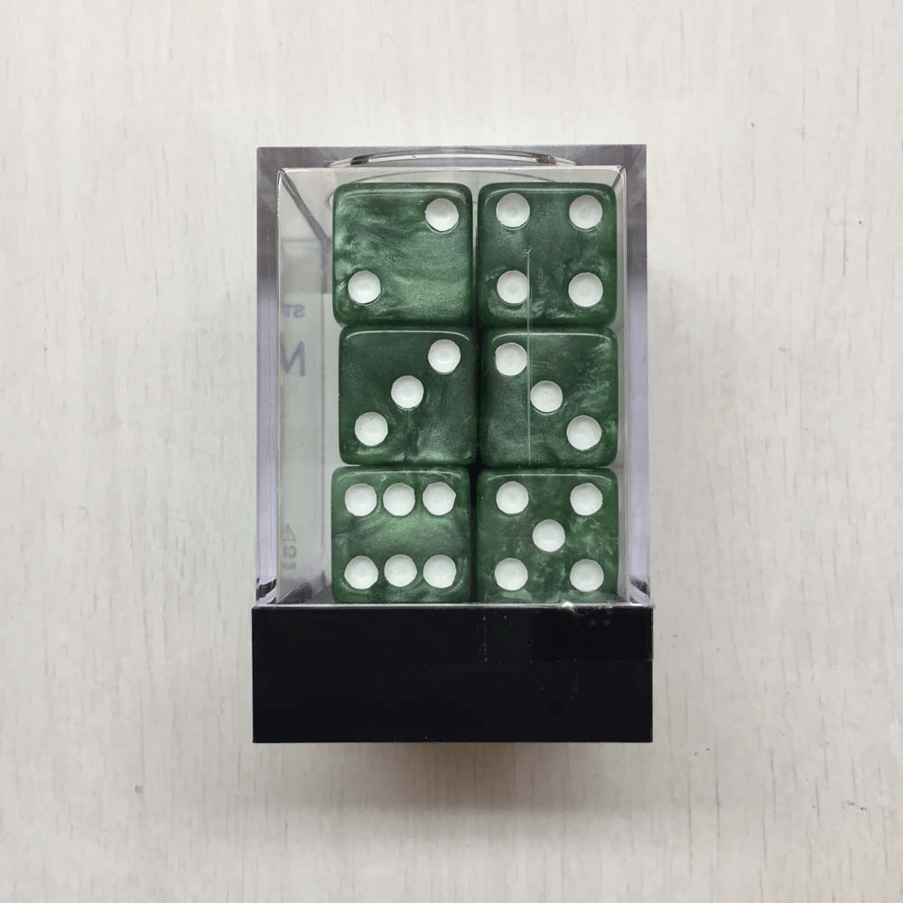 Dice Set 12d6 Marbleized (16mm) Green / White