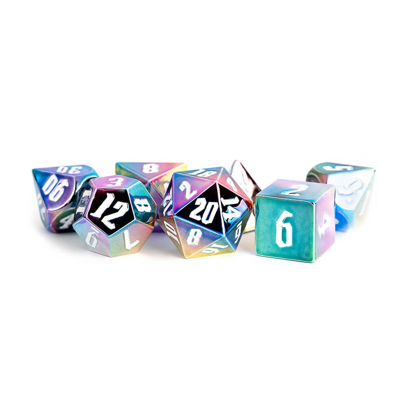 Dice 7-set Plated Aluminum Acrylic (16mm) Rainbow Aegis / White