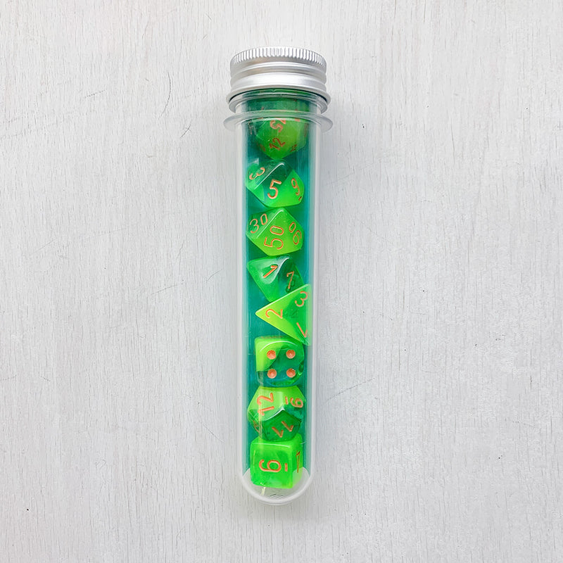 Dice 7-set Lab Gemini (16mm) 30048 Plasma Green-Teal / Orange
