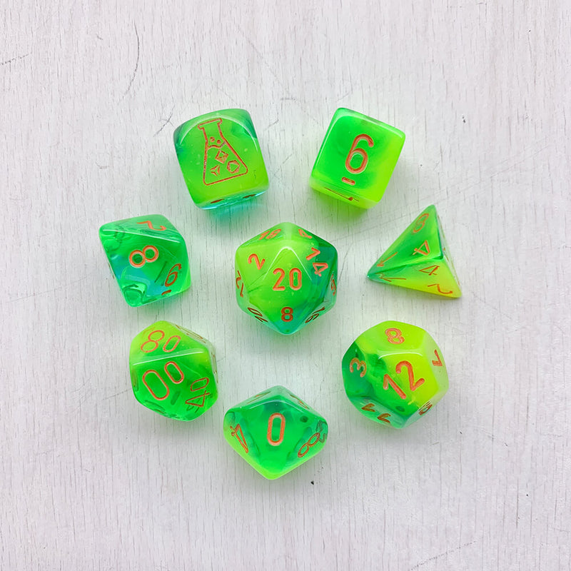 Dice 7-set Lab Gemini (16mm) 30048 Plasma Green-Teal / Orange