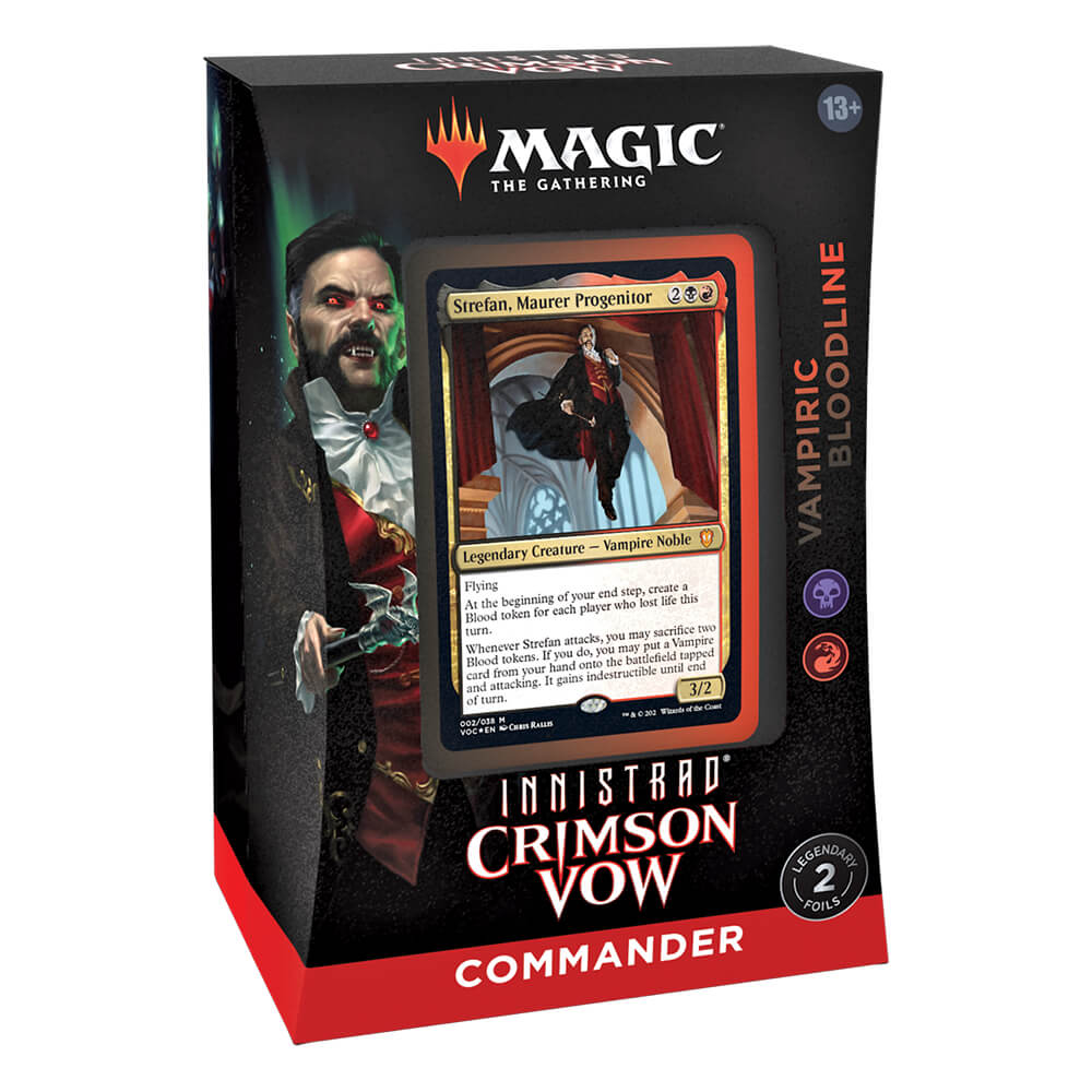 mtg vampiric bloodline commander deck Innistrad Crimson Vow (Black-Red) - Minimal Packaging etched Display Commander a thick cardstock copy of the commander card with textured foil etched into the cards border and art 10 double Innistrad: Crimson Vow Commander Deck: