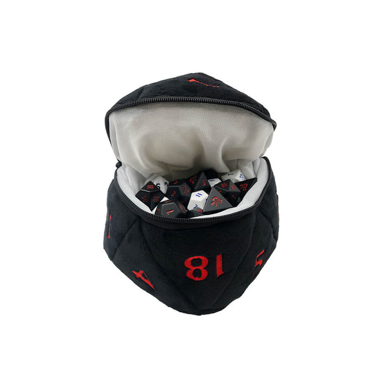 Dice Bag Plush d20 (6x6x6in) Black and Red