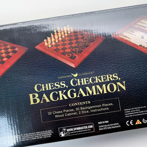 Chess, Checkers, Backgammon (15in) Folding Wood