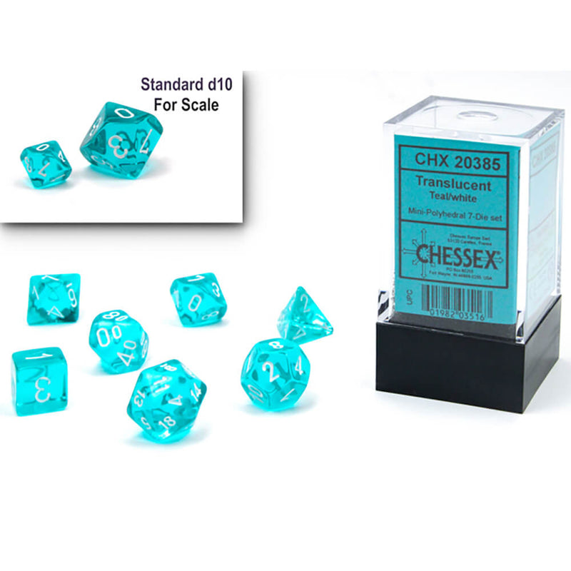 Dice 7-set Mini Translucent (10mm) 20385 Teal / White