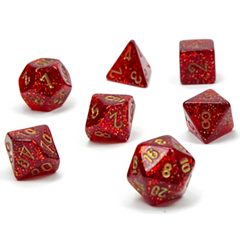 Dice 7-Set Mini Glitter (10mm) 20504 Red / Gold