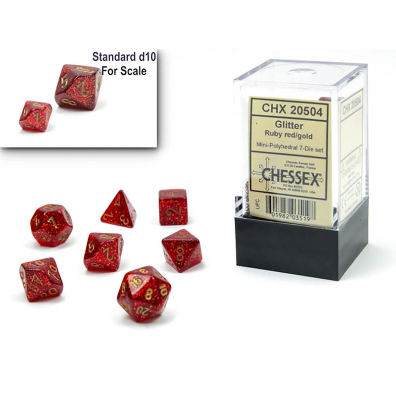 Dice 7-Set Mini Glitter (10mm) 20504 Red / Gold