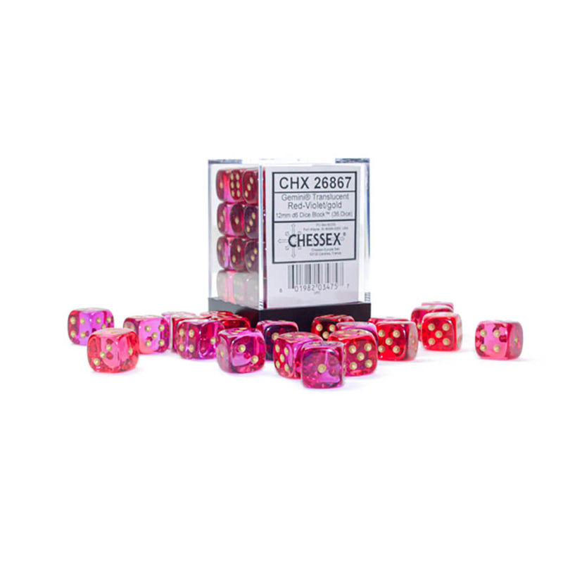 Dice Set 36d6 Gemini Translucent (12mm) 26867 Red / Violet - Gold
