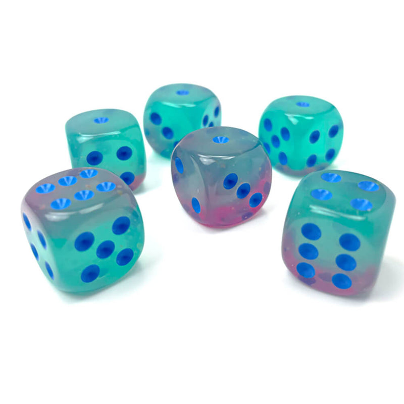 Dice Set 12d6 Gemini Luminary (16mm) 26664 Gel Green Pink / Blue