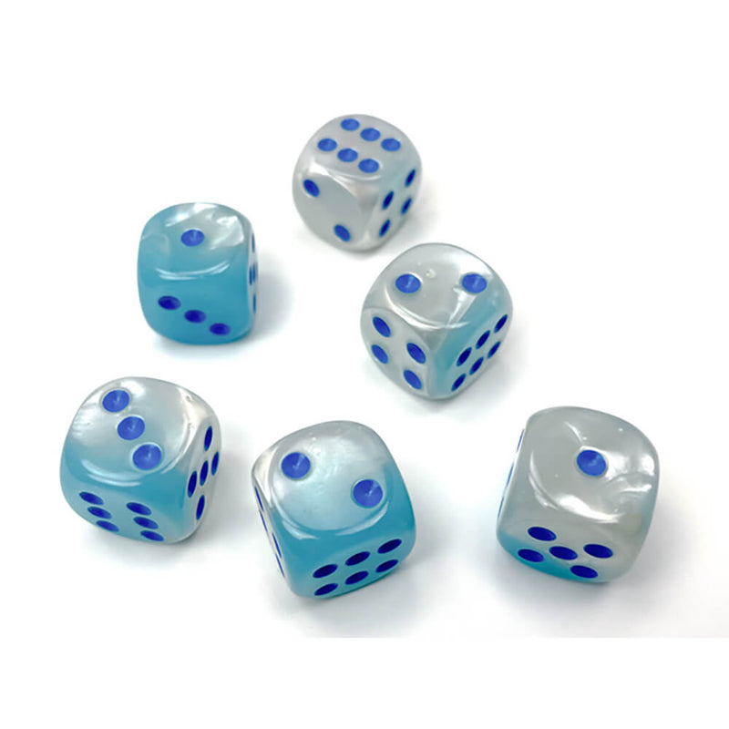 Dice Set 12d6 Gemini Luminary (16mm) 26665 Pearl Turquoise- White / Blue
