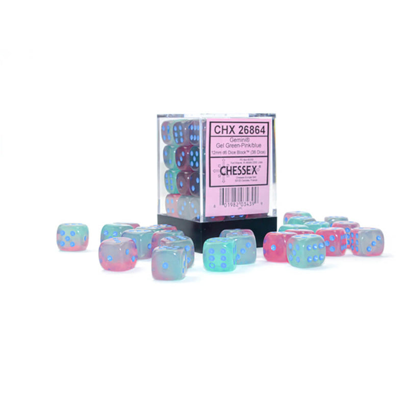 Dice Set 36d6 Gemini Luminary (12mm) 26864 Gel Green Pink / Blue