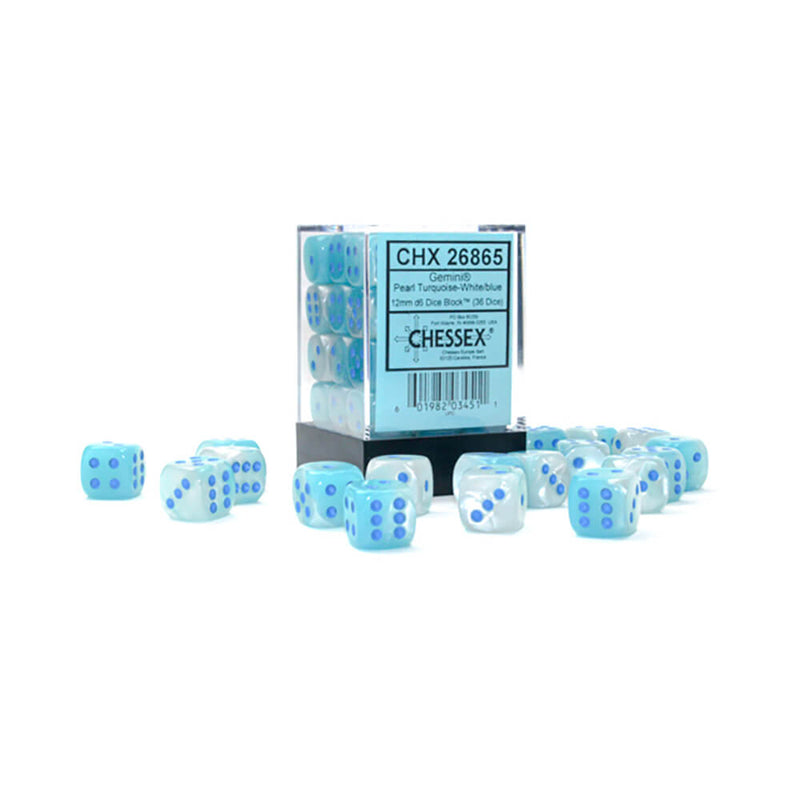 Dice Set 36d6 Gemini Luminary (12mm) 26865 Pearl Turquoise- White / Blue