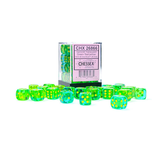 Dice Set 36d6 Gemini Translucent (12mm) 26866 Green Teal / Yellow