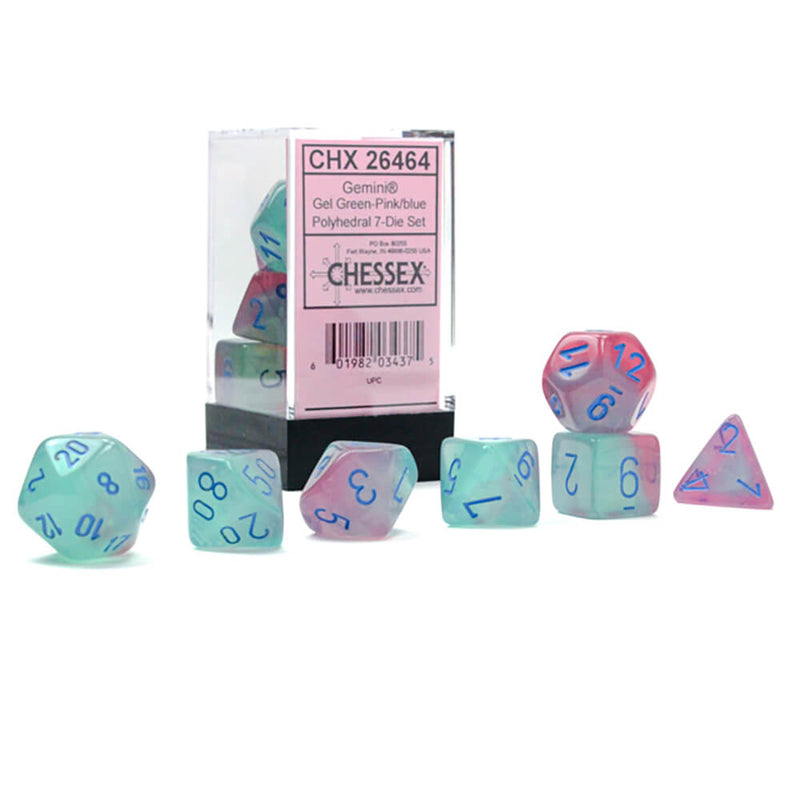 Dice 7-Set Gemini Luminary (16mm) 26464 Gel Green Pink / Blue