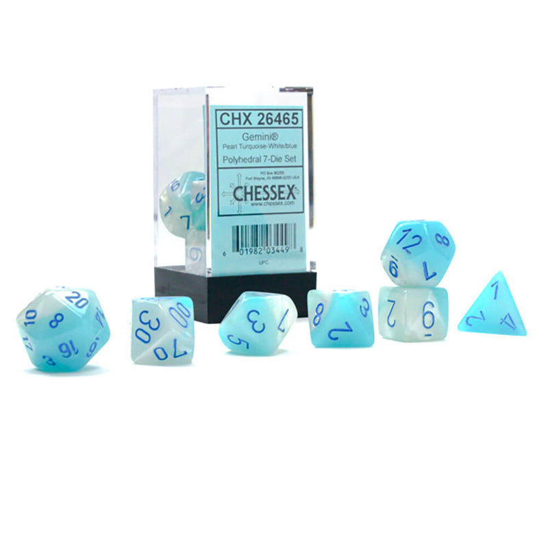 Dice 7-Set Gemini Luminary (16mm) 26465 Pearl Turquoise White / Blue
